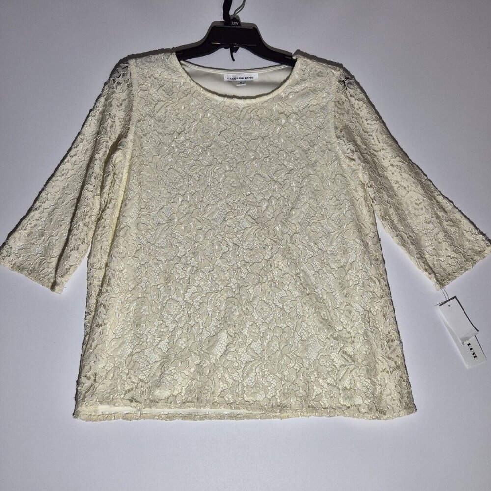 Caroline Rose Women’s Size M Lace Tunic Top Ivory Sheer Sleeve (49)